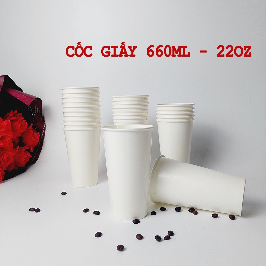 50 chiếc cốc giấy 660ml - 22oz đựng trà sữa, nước ép màu trắng trơn siêu đẹp NHẬP KHẨU HÀN QUỐC