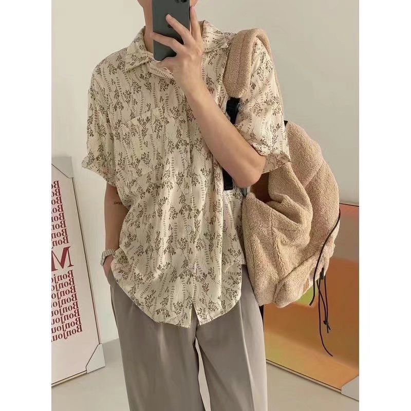 Áo Sơ Mi Ngắn Tay Họa Tiết Hoa Thời Trang Hàn Quốc Cho Nam Nữ