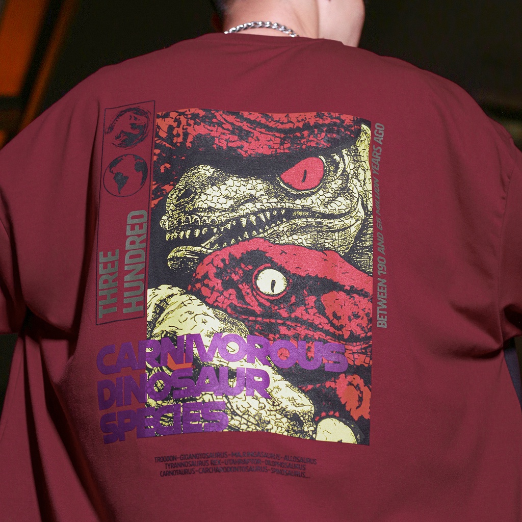 Áo Thun Carnivorous Dinosaur Species Màu Đỏ In Hình Chất Liệu 100% Cotton Thoáng Mát Form Rộng Thoải Mái