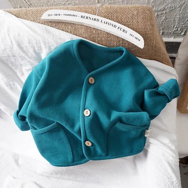 Áo khoác cardigan cotton tay dài dáng rộng phong cách phương Tây thời trang mùa thu dành cho bé