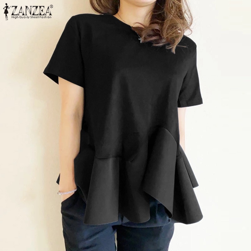 Áo tay ngắn ZANZEA cổ tròn vạt lệch thời trang cho nữ