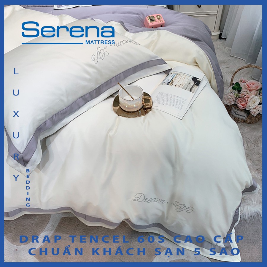 Bộ Chăn Ga Drap Ra Gối Đệm Nệm Lụa Tencel 60s SERENA Com Bo Ga Trải Giường tencel 60s 5 Món Cao Cấp - SERENA MATTRESS