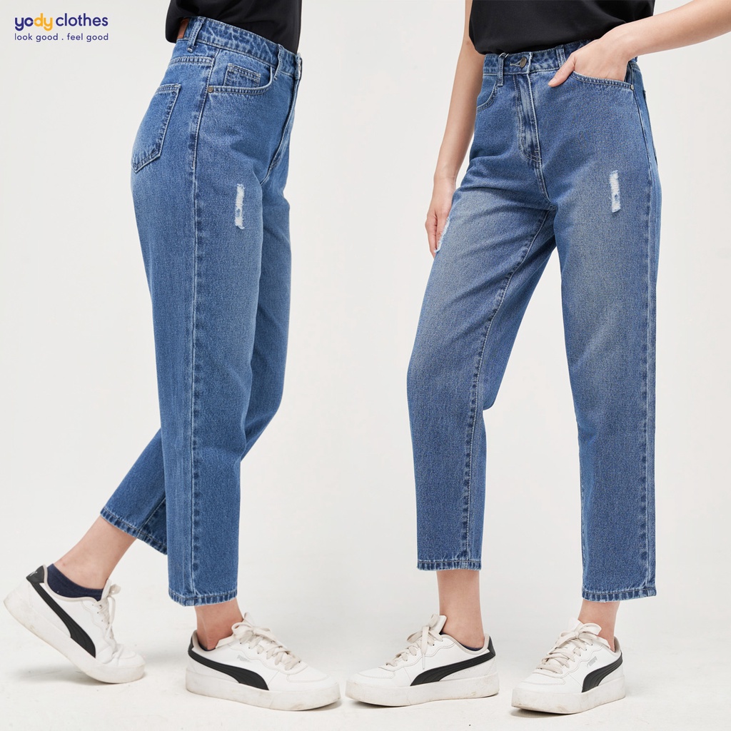Quần Jeans nữ rách baggy YODY mài xước dáng ôm cơ bản co giãn tốt tôn dáng QJN5060