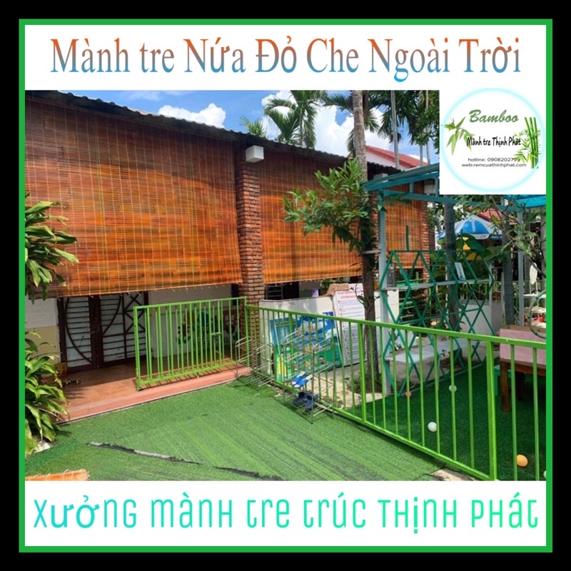 Mành Tre che nắng Ngoài Trời, mành nứa Đỏ Giá Rẻ KT 1.5x2m Đầy Đủ Phụ Kiện