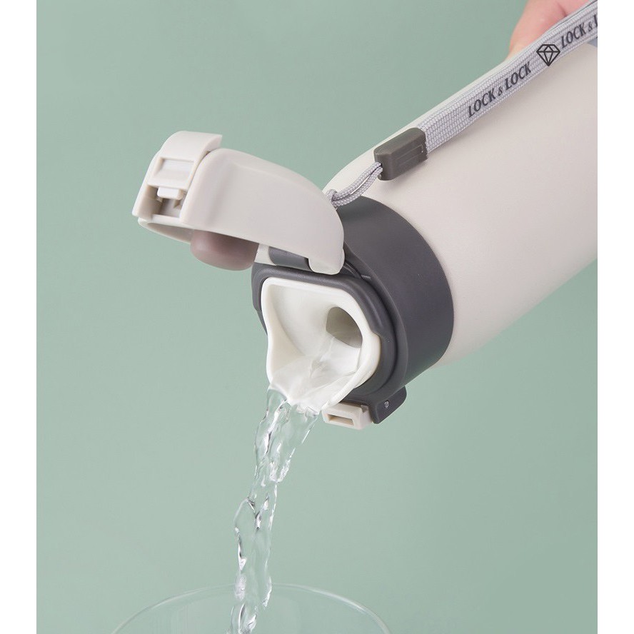 Bình nước giữ nhiệt Lock & Lock  370ml Chubby Tumbler LHC3233 nắp bật Inox cao cấp có dây treo-Hàng chính hãng