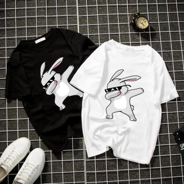Áo thun unisex thỏ dabbing màu trắng 2019T837