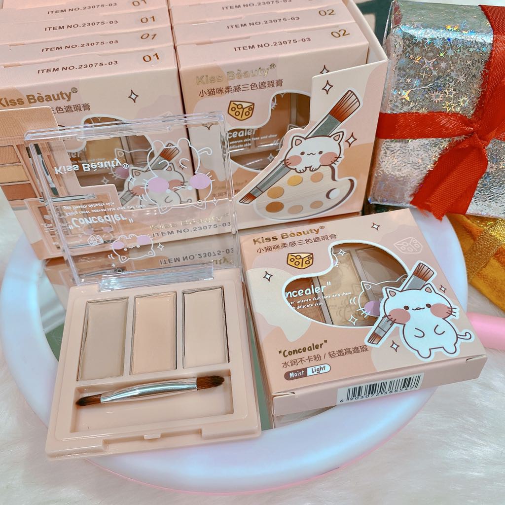 Hộp 3 ô che khuyết điểm mèo trắng Kissbeauty F322 | BigBuy360 - bigbuy360.vn