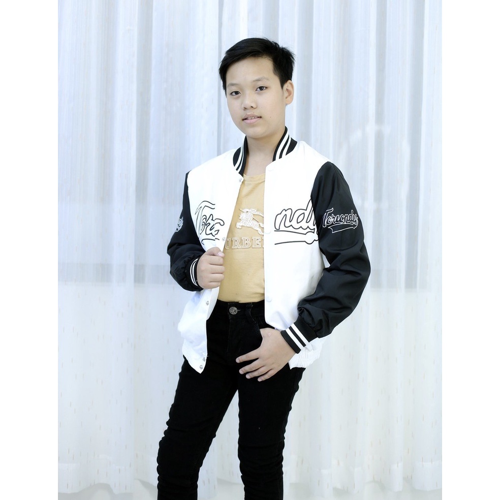 Áo khoác Bomber dù 2 lớp cho bé trai và bé gái từ 14kg - 42kg in chữ xinh xắn Q230