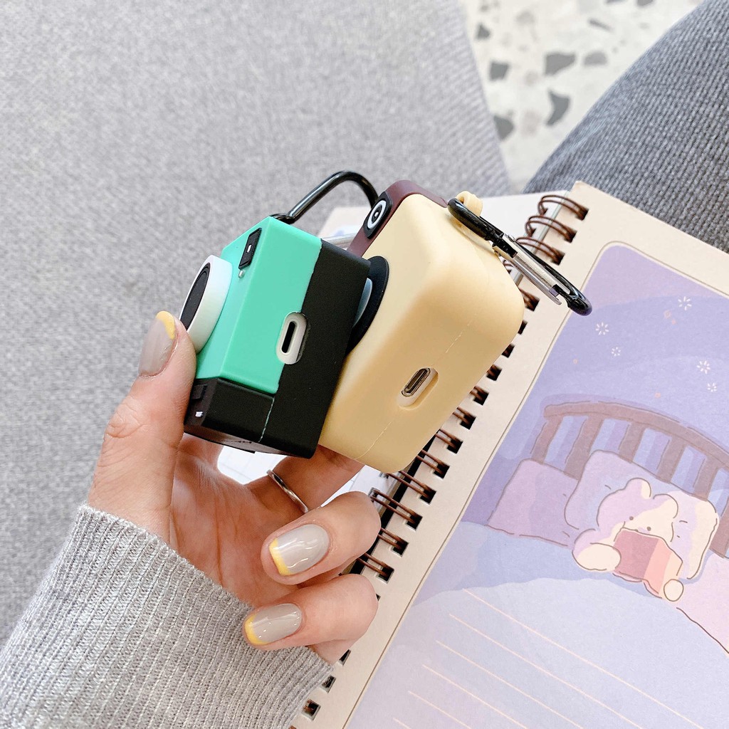 Vỏ bảo vệ hộp sạc tai nghe Airpods 1 / 2 / pro / I12 / I12S TWS bằng silicon mềm chống rơi thiết kế hình máy ảnh