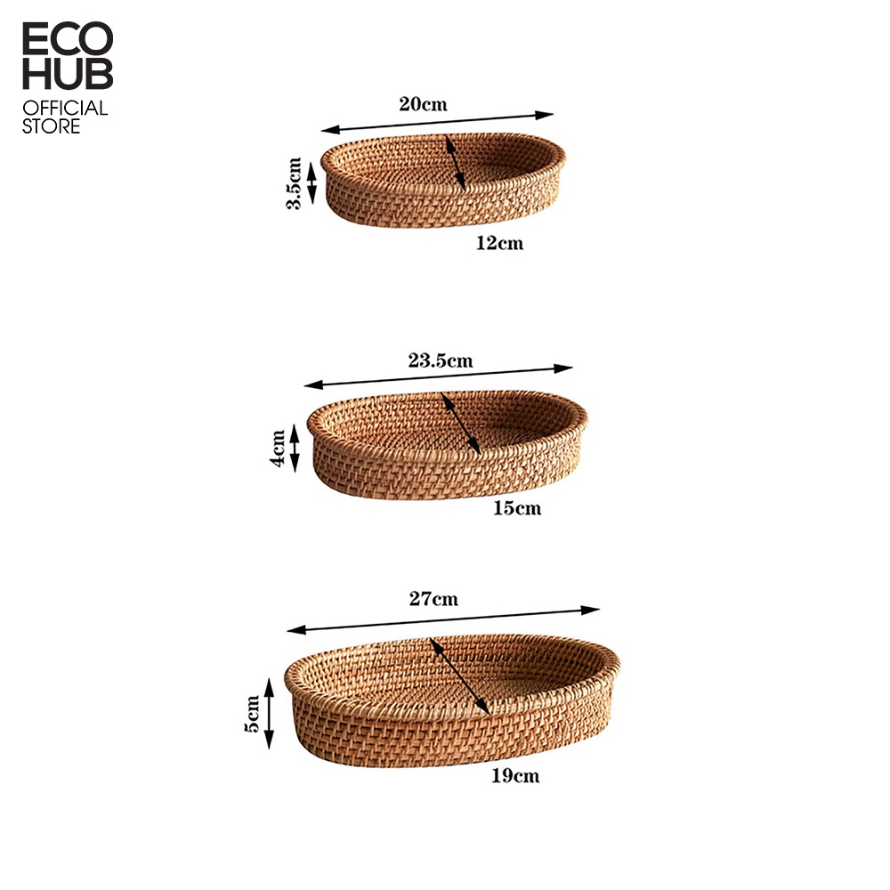 Khay mây đan thủ công hình bầu dục đựng hoa quả, đồ ăn, decor, không bị mốc tiện dụng