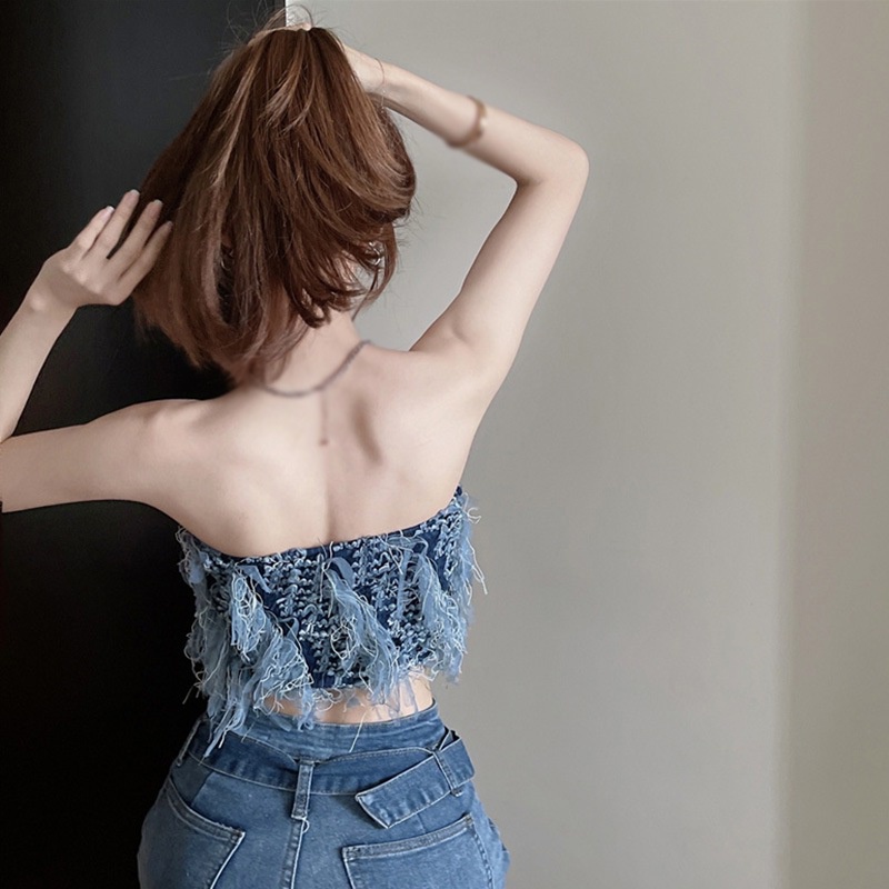 Áo Ống Không Tay Phối Tua Rua Nhiều Màu Sắc Phong Cách Hàn Quốc Quyến Rũ Dành Cho Nữ