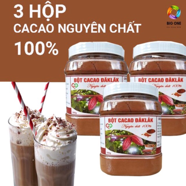 Combo 3 hộp Cacao nguyên chất Daklak Loại 1 500g ❤️FREESHIP❤️ Keto thơm ngon