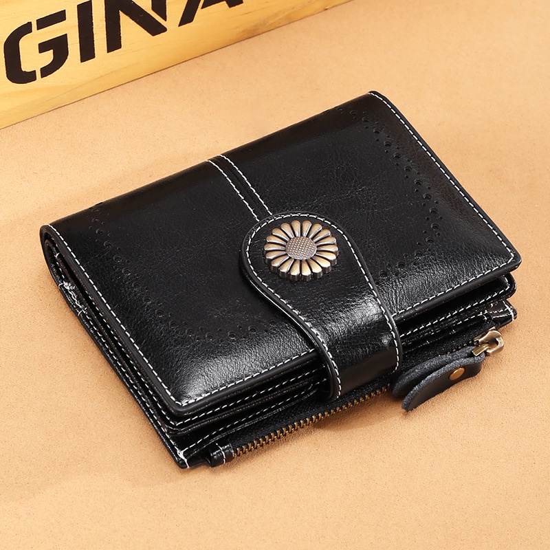 Ví IELGY dáng ngắn dạng da sáp dầu có khóa kéo thời trang dành cho nữ