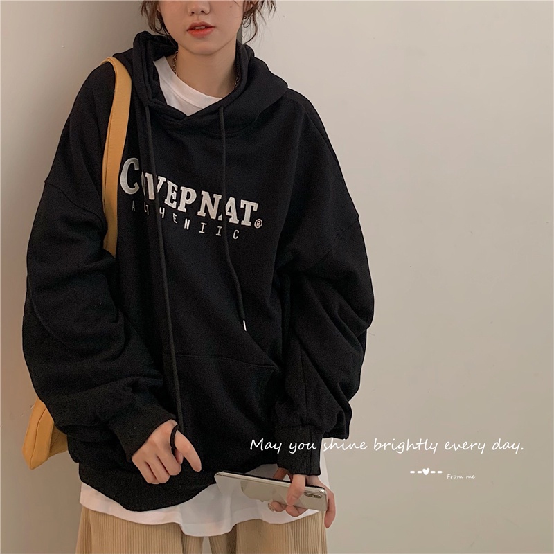 Áo hoodie dáng rộng in chữ phong cách Hàn Quốc thời trang cho nữ với 2 màu lựa chọn | BigBuy360 - bigbuy360.vn
