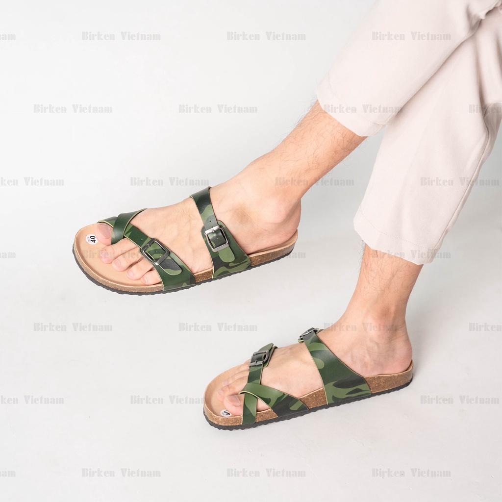 Mã R06 DÉP ĐẾ TRẤU Da PU Camo Rằn Ri Quai Chéo Xỏ Ngón Unisex Birken Vietnam Bioline