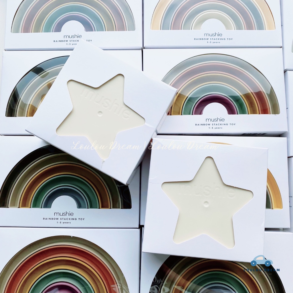 MUSHIE Rainbow Stacking Toy - Đồ chơi Mushie tháp cầu vồng xếp chồng nhiều màu cho bé Made in Denmark