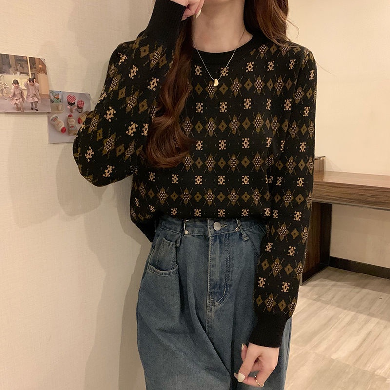 Áo len tay dài cổ tròn dáng rộng thời trang thu đông Hàn Quốc mới cho n