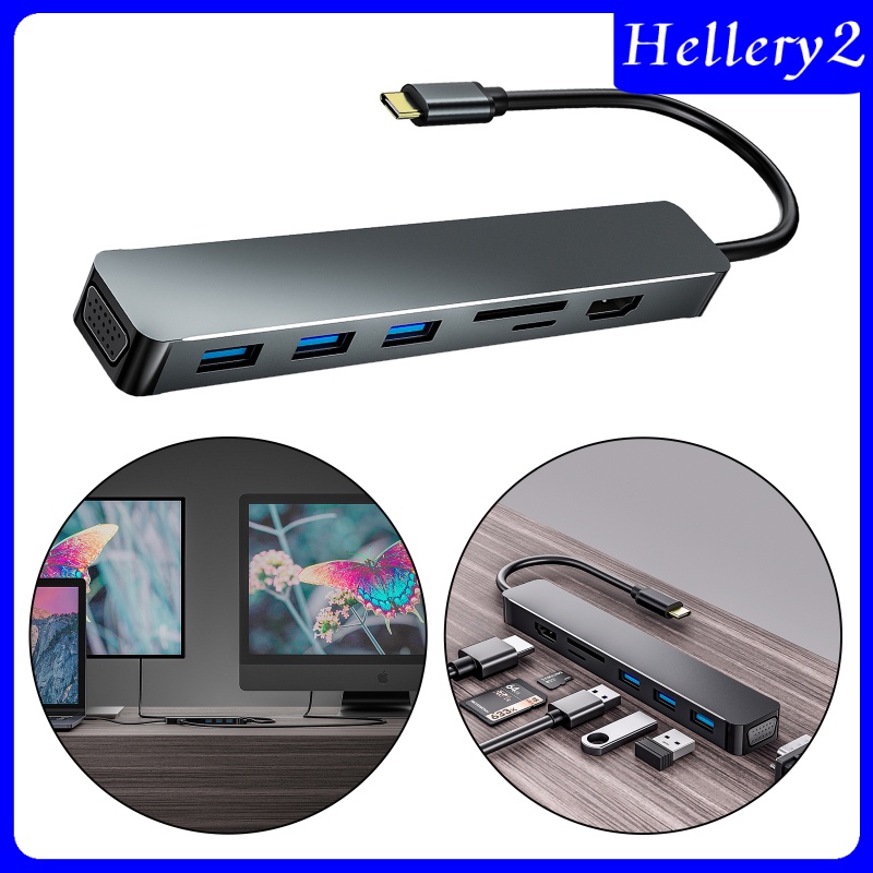 [HELLERY2] Aluminum 7 in 1 USB 3.0 C to HDMI Hub Adapter Dongle TF SD Reader Slot