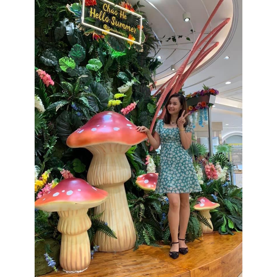 [Mã WAMT1505 giảm 10K đơn 0K] Váy hoa nhí xanh dương, Váy hoa cổ vuông ngắn tay đủ 4 size S M L XL e1070 | BigBuy360 - bigbuy360.vn