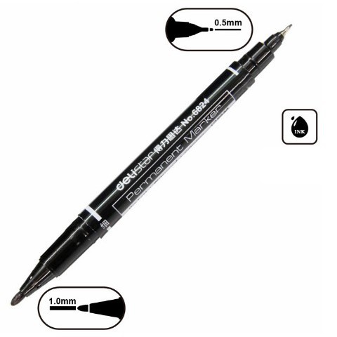 ✨ BÚT LÔNG DẦU ĐI NÉT ĐEN TRANH VẼ, 2 ĐẦU ✨ Ngòi Nhỏ - Bút Đánh Dấu Deli 6824