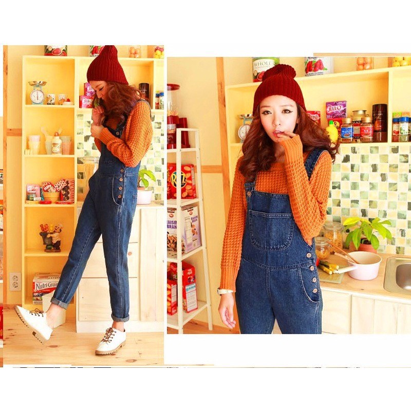 Quần yếm jean dài trơn | BigBuy360 - bigbuy360.vn