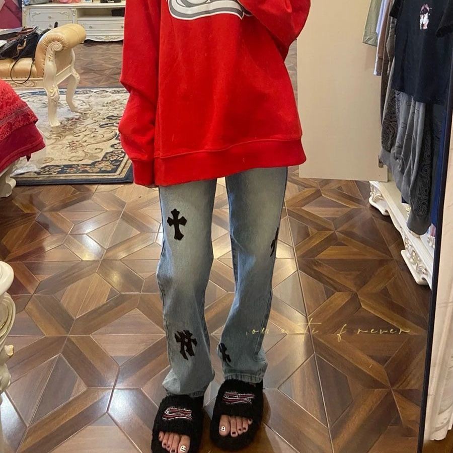 Quần jean dài eo cao ống rộng thời trang xuân thu sành điệu dành cho nữ