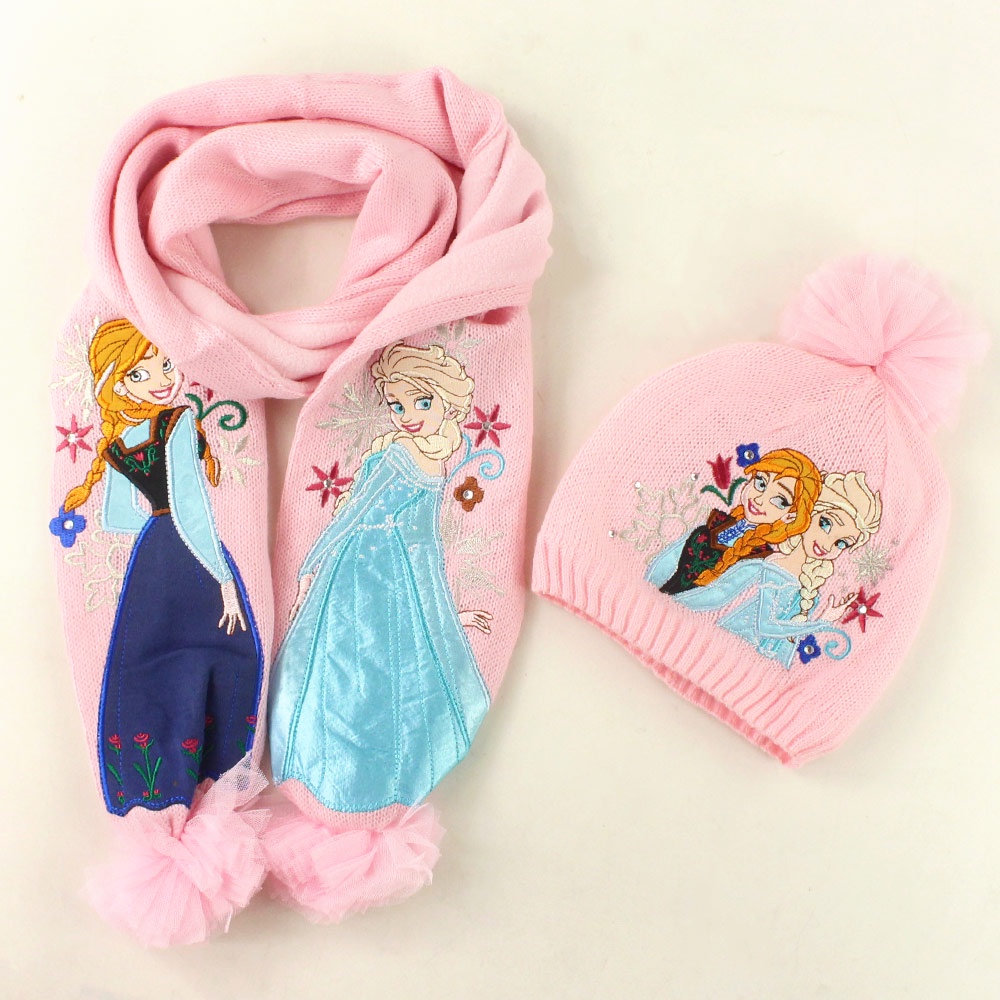 Mũ Dệt Kim Kèm Khăn Choàng Phong Cách Disney Frozen Xinh Xắn Cho Bé Gái