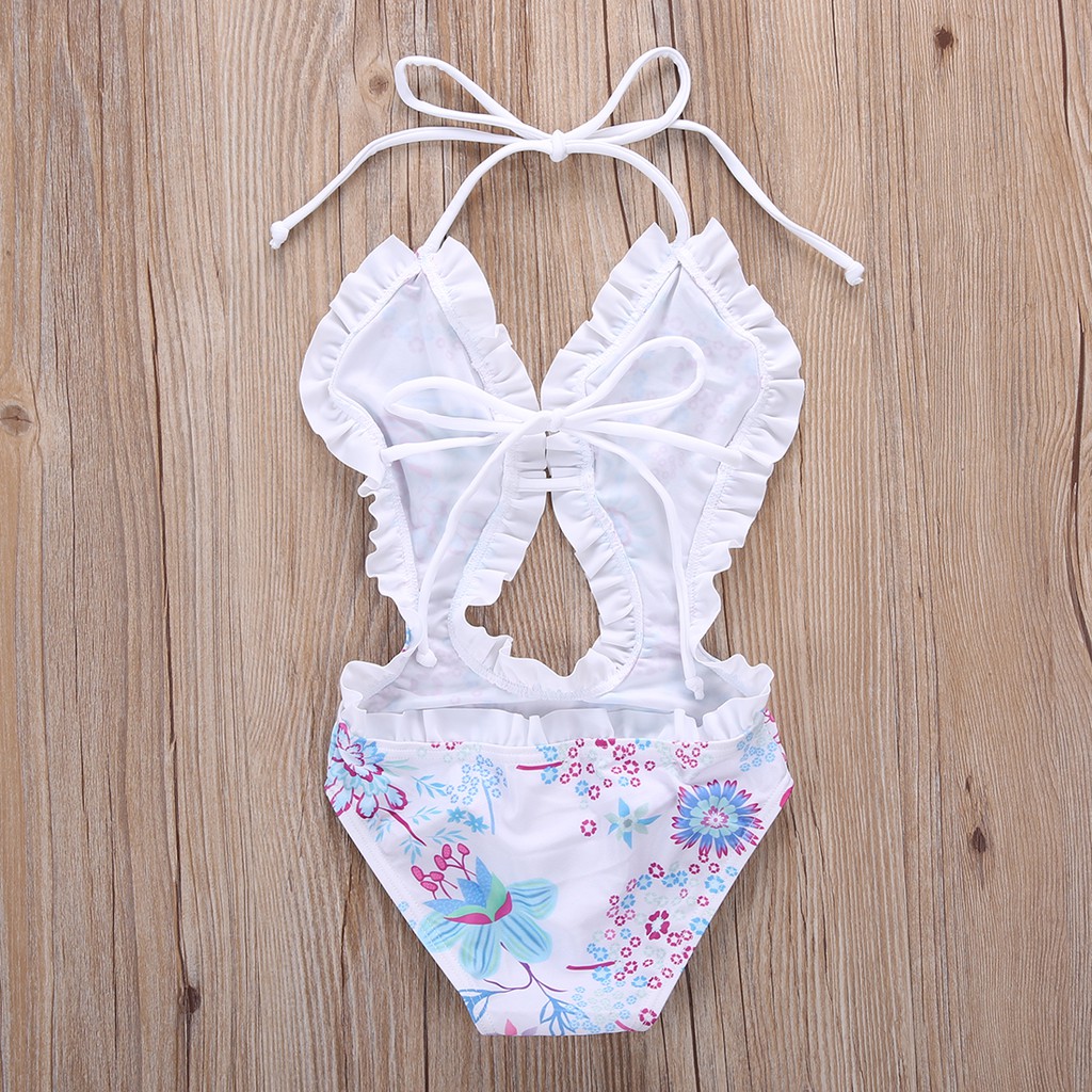 ❤XZQ-Floral Girls Baby Halter Split Bikini Swimwear Bathing Suit Swimsuit Costume 1-6