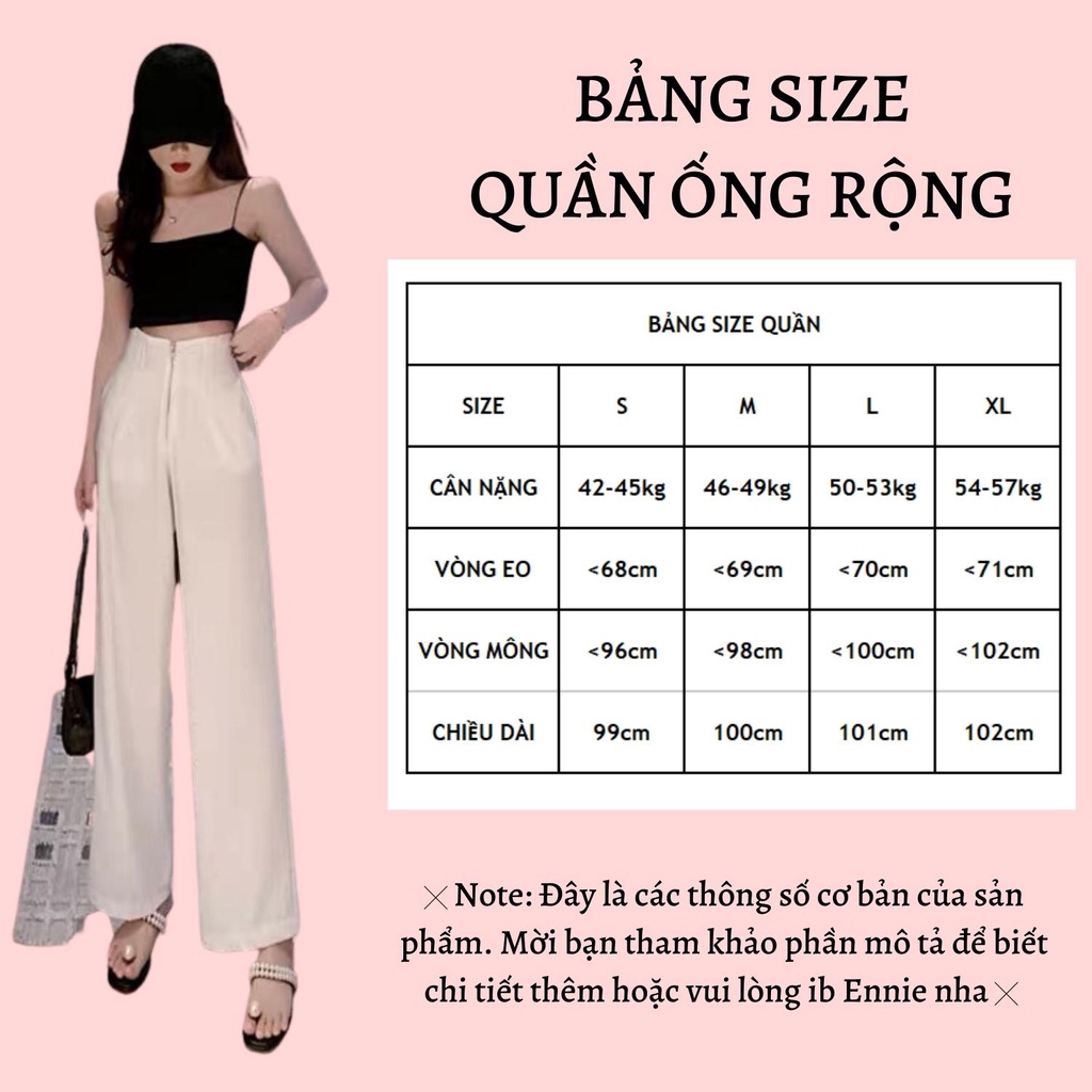 Quần Ống Rộng Culottes Nữ Ennie Cạp Cao Trắng Đen Có Khóa Trước Đứng Dáng Suông Chất Liệu NA004