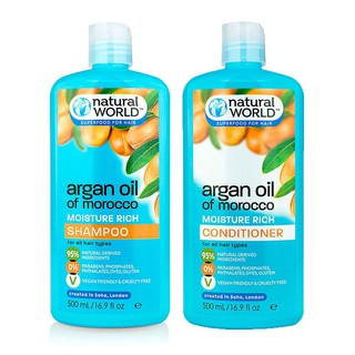 NATURAL WORLD - Cặp Dầu Gội và Dầu Xả Shampoo Argan Oil Moisture Rich Hair 500ml
