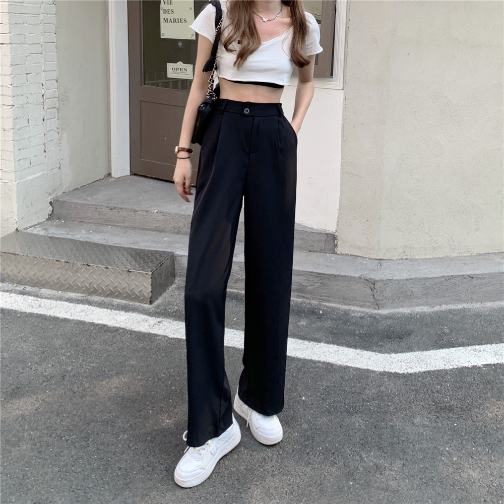 Quần Tây Ống Rộng Lưng Cao Thời Trang Cho Nữ