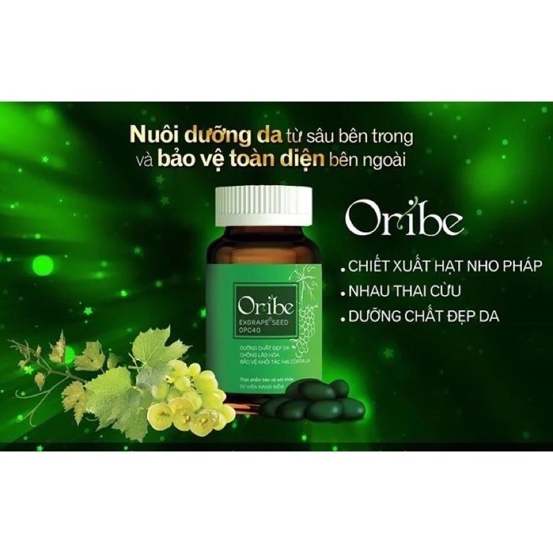 Viên Uống Đẹp Da, Mờ Nám, Chống Lão Hoá Da Oribe (chiết xuất từ hạt nho Pháp, nhau thai cừu, collagen, vitamin C, E )