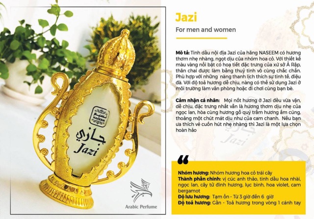 TINH DẦU DUBAI NỘI ĐỊA JAZI – Hương tinh dầu Dubai của người Phụ nữ thành đạt
