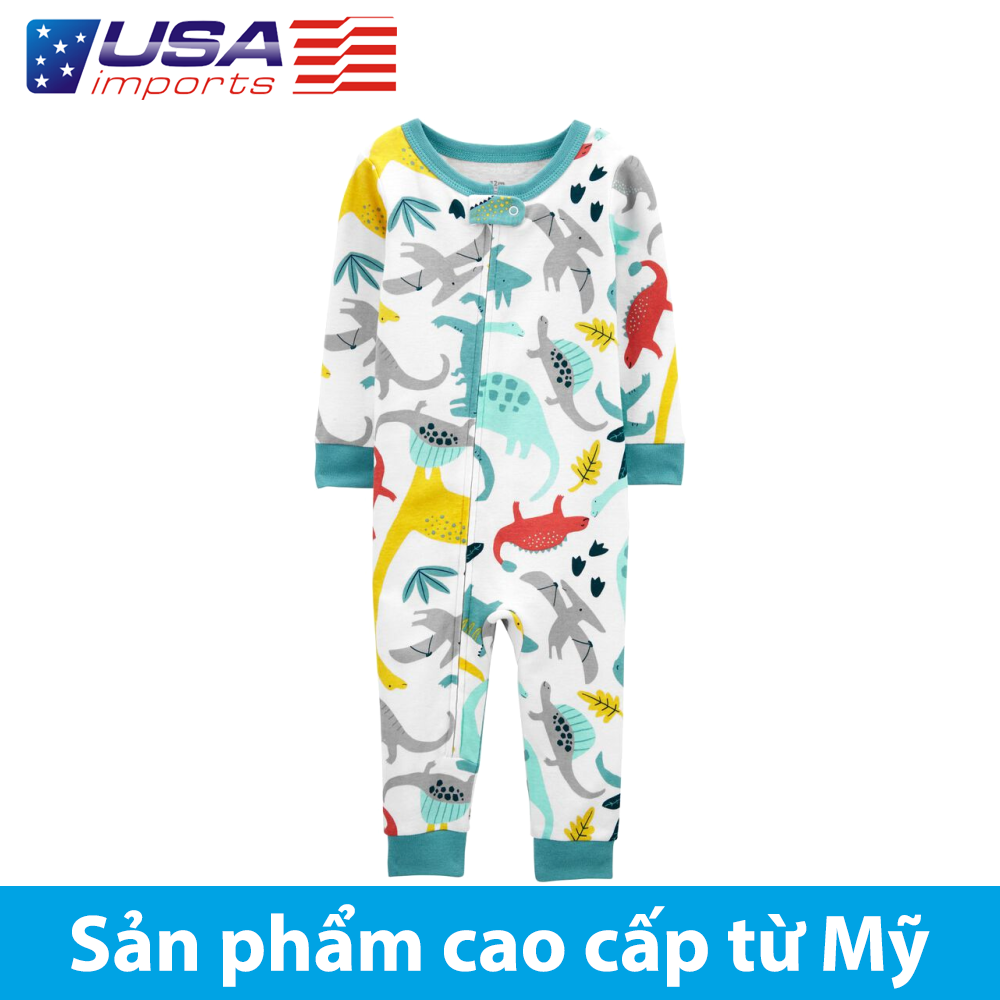 Đồ dài, đồ ngủ cotton phôm ôm không chân xanh phối khủng long Car-tờ Auth Từ Mỹ (1K459511)