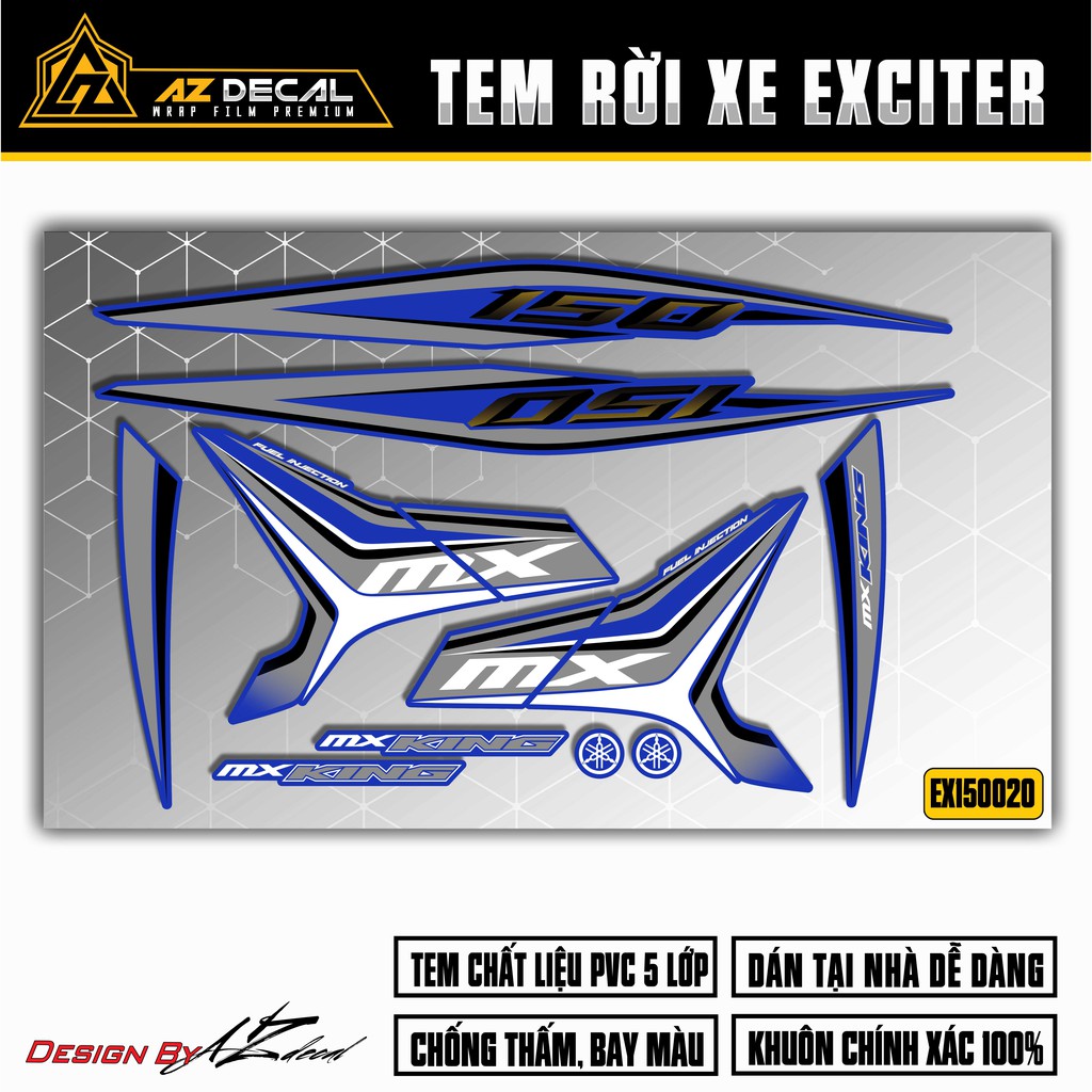 Tem Exciter 150 Mẫu MX King 03 | EX15020 | Tem Rời Ex 150 Dễ Dán Tại Nhà, Chống Nước, Chống Phai Màu