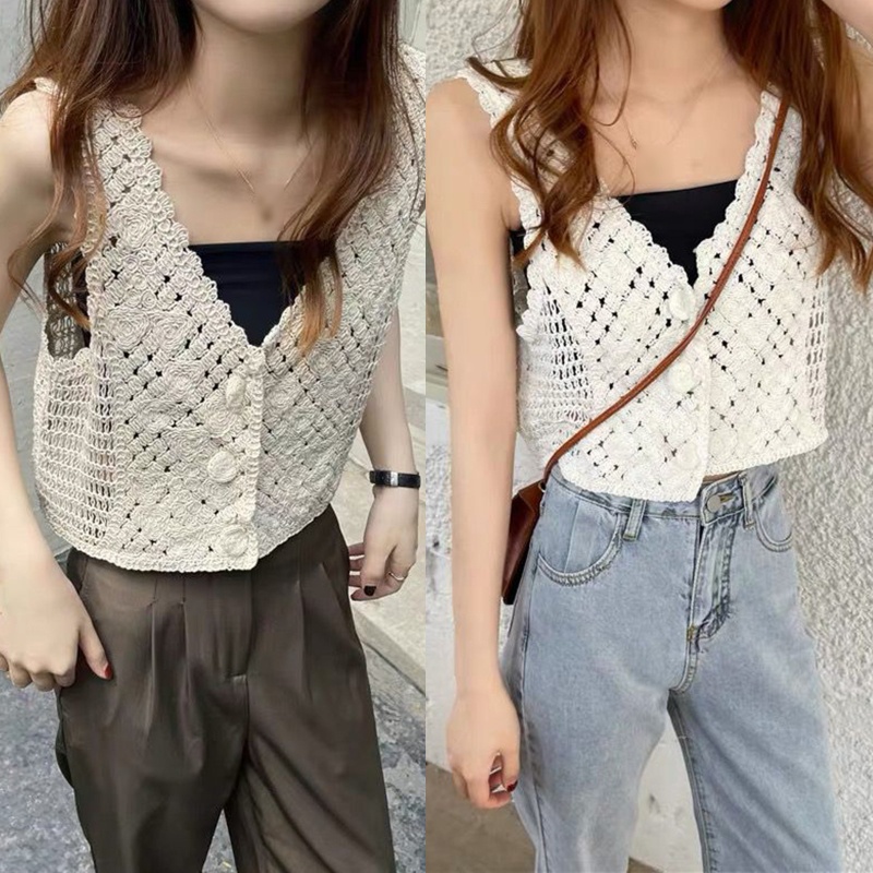 Áo Croptop Dệt Kim Sát Nách Thời Trang Retro Cá Tính Cho Nữ