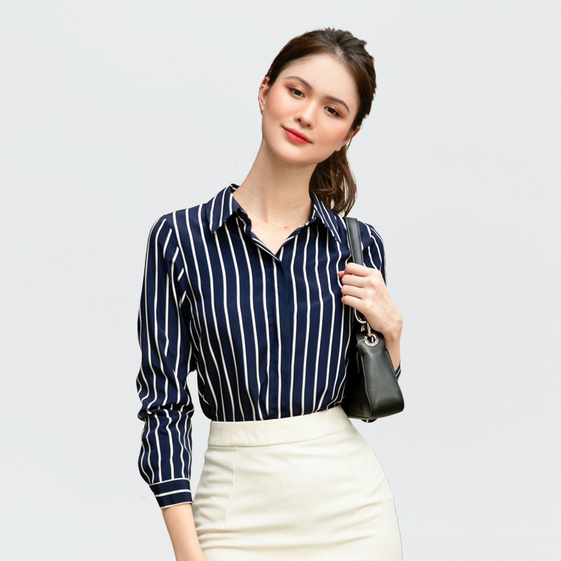 Áo Sơ Mi Lụa Sọc Dark Blue