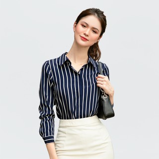 Áo sơ mi lụa sọc dark blue