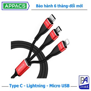 Cáp Sạc 3 Đầu Chính Hãng APPACS - Iphone Lightning, Micro USB, USB Type C