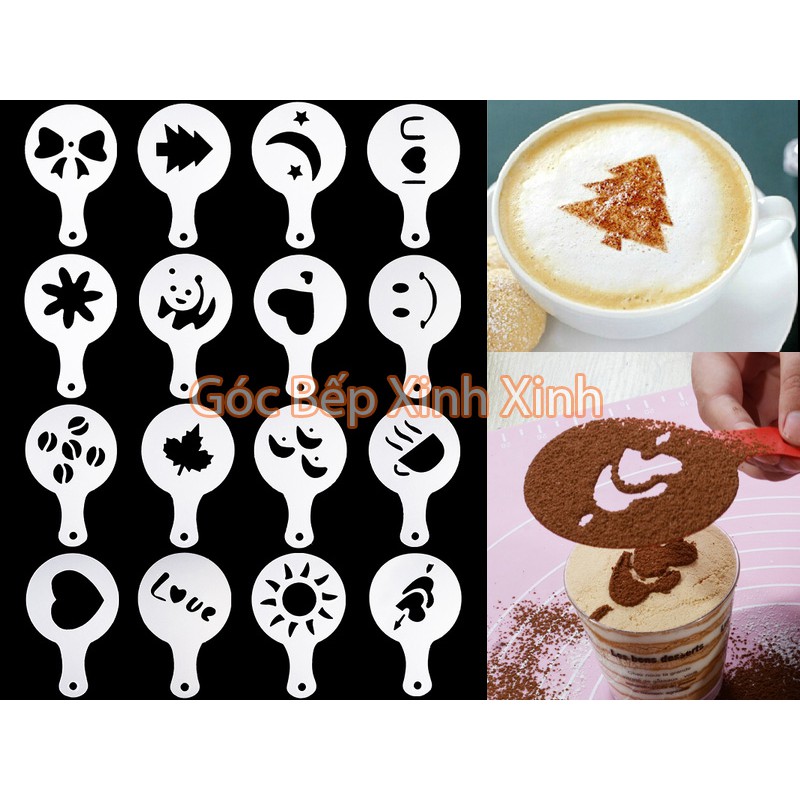 [GIÁ SỈ SALE SHOCK] Bộ 16 khuôn nhựa rắc bột cacao capuchino tạo hình trang trí bánh/cà phê dày dặn