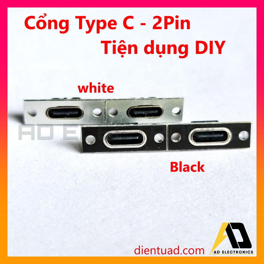 Cổng Type C Tiện Dụng DIY Box Nguồn, Loa Di Động, Loại Cổng Cái 2 Pin Hợp Kim Nhôm, Sợi Thuỷ Tinh