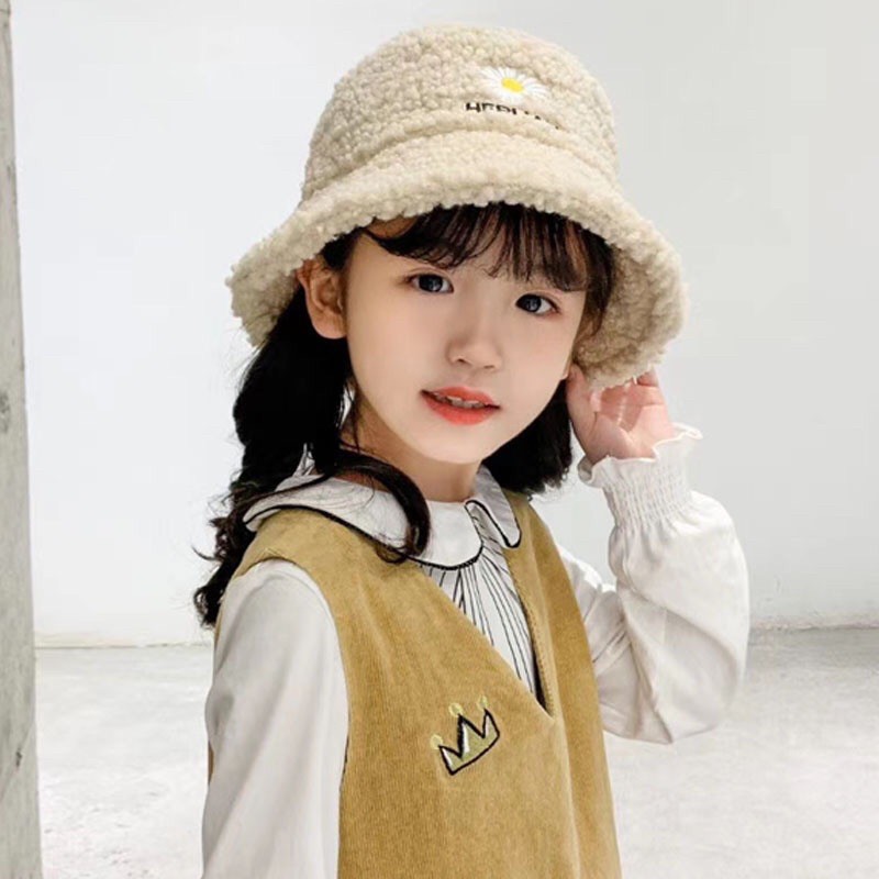 Phụ kiện, mũ - nón Bucket Retro lông cừu, giữ ấm phong cách Hàn Quốc Ulzzang