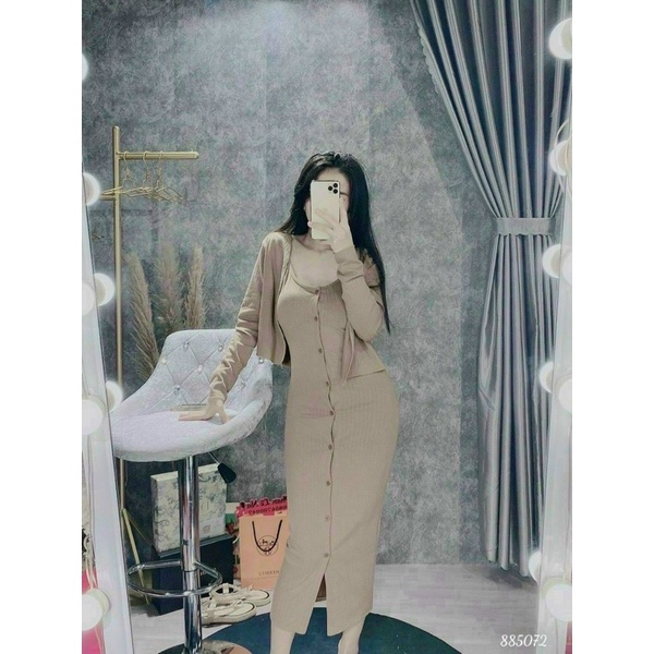 SET VÁY BODY 2DÂY NÚT KÈM ÁO KHOÁC