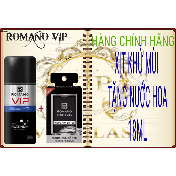 ROMANO_ XỊT KHỬ MÙI VIP VISION150ML KÈM CHAI NƯỚC HOA 18ML TÙY Ý.