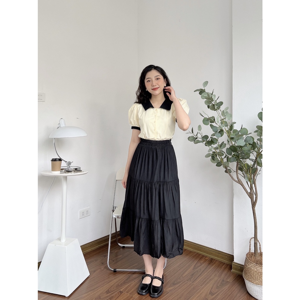 ÁO SOMI CỔ NHỌN KHÁC MÀU VẠT XẺ