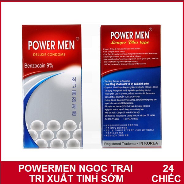 Bao cao su kéo dài thời gian Powermen Ngọc trai 24 chiếc