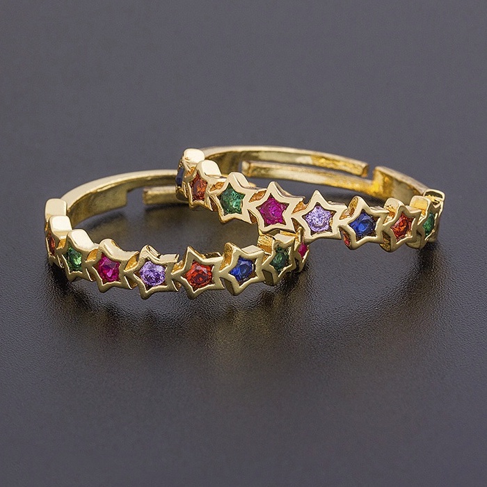 Nhẫn Hình Ngôi Sao Đính Đá Zircon Nhiều Màu Sắc Thời Trang