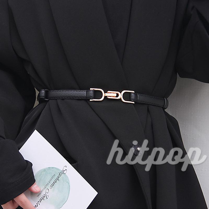 Thắt lưng da nhân tạo màu đen/cà phê/đen có khóa cài điều chỉnh được thời trang cho nữ