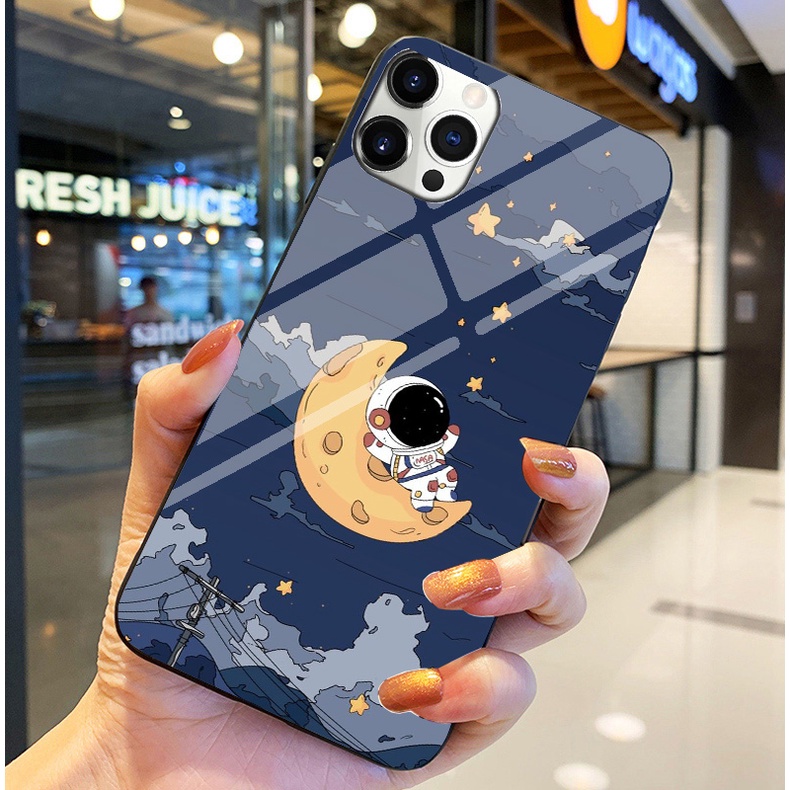 Ốp Lưng IPHONE 13, 13 PRO, 13 PRO MAX, IPHONE 13 MINI Ốp kính bóng cao cấp Phi Hành Gia