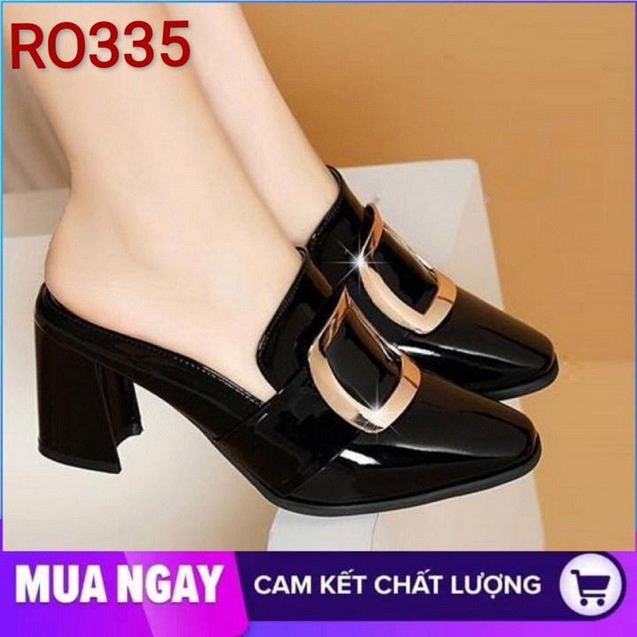 Giày sandal nữ cao gót 7cm hàng hiệu rosata hai màu đen kem ro335